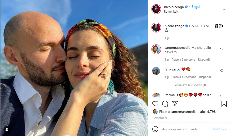Nicolò Zenga annuncia le nozze su Instagram